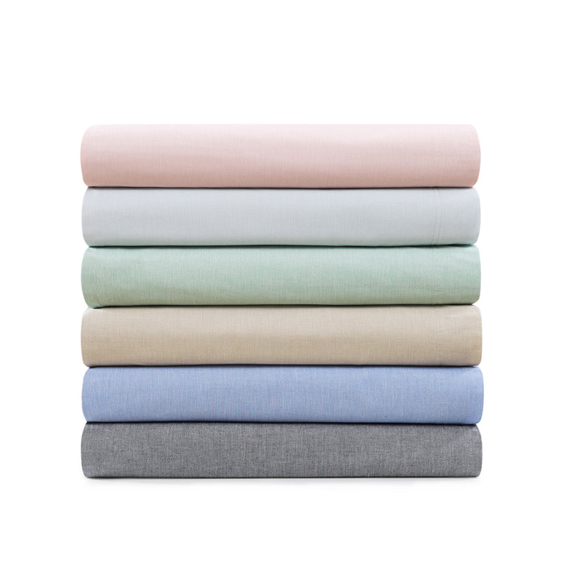 Tommy Hilfiger Cotton Chambray Sheet Set, Pink, Twin Sheet Set with 3 Additional Pieces
