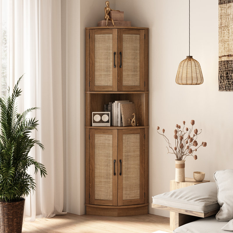 64.7''H Corner Cabinet with Rattan Door