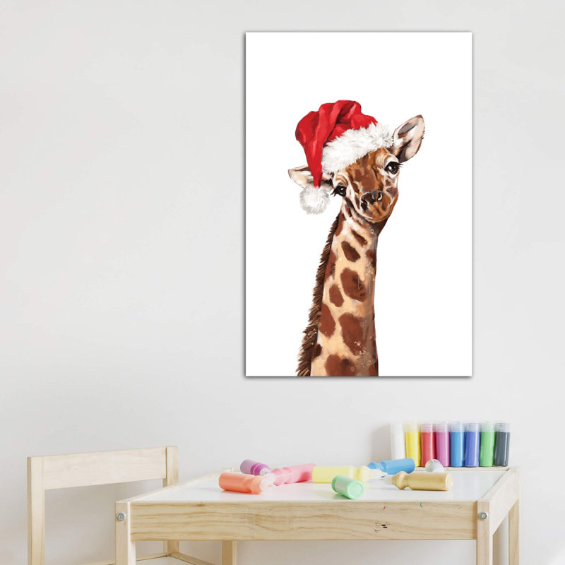 «Christmas Giraffe» par Big Nose Work - impression d'art graphique, Toile tendue, Pas de tapis, H 40 po x l 26 po x P 1,5 po