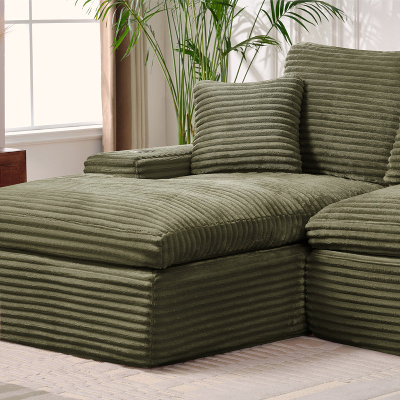 Canapé modulaire rembourré en mousse à compression 98,4 po avec méridienne et poche latérale, Vert