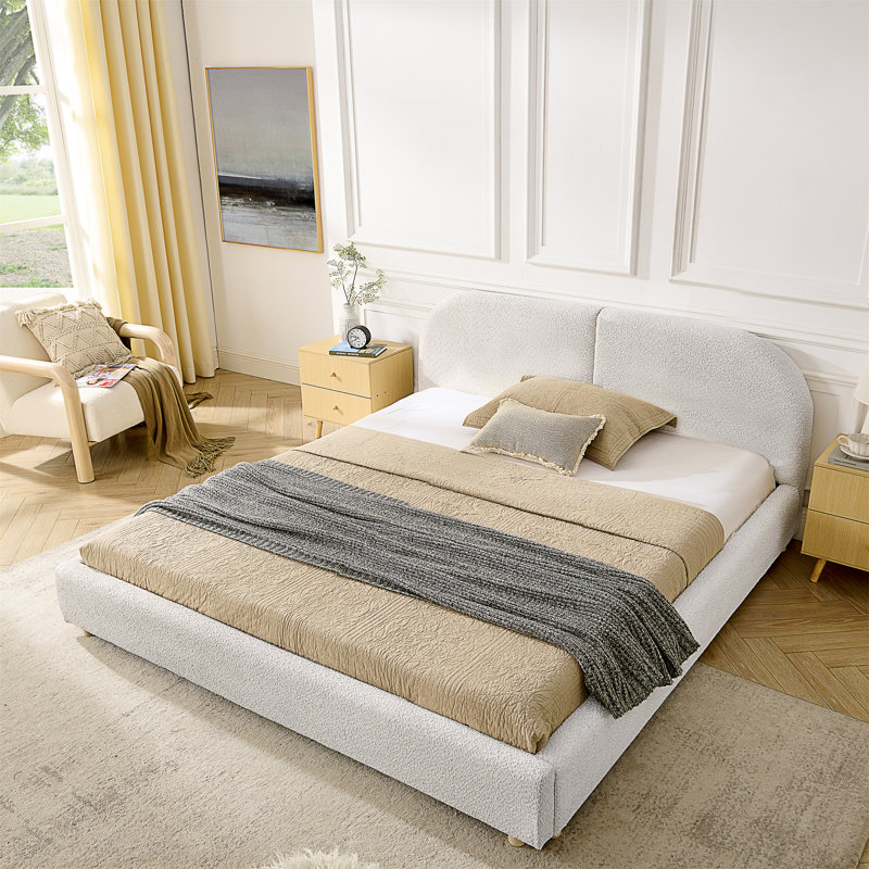 Structure de lit rembourrée, Beige, Grand lit