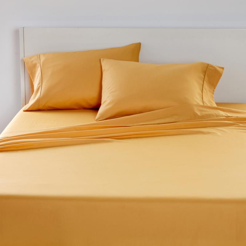 Ensemble de draps en mélange de coton Casa Platino, Ensemble de draps pour lit double + drap-housse + , Doré