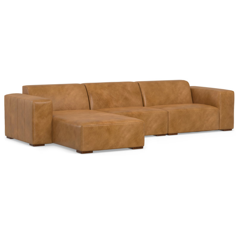 Rex Large L-Shaped 2-Seater Sofa with Left Chaise in Genuine Leather Sectional for Living Room, Modern Style, Sienna