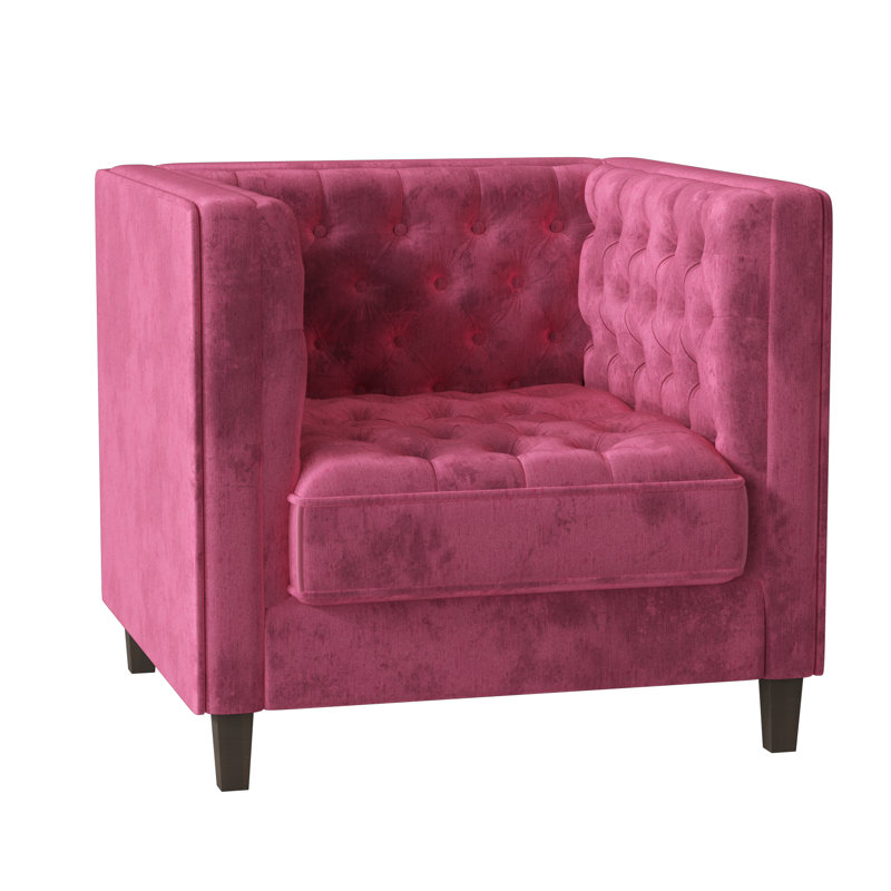 Jess Tufted Armchair, Savona Fuchsia, Brown Mahogany