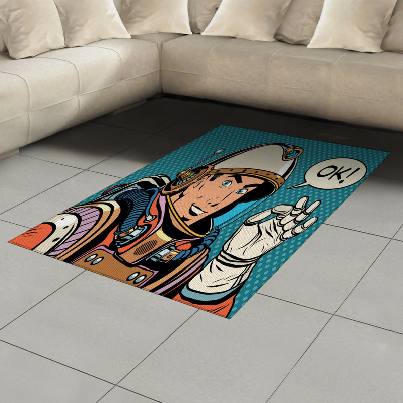 Astronaut High Density Long Fiber Poly Threads Decorative Area Rug Carpet, Rectangle 4' x 5'8"