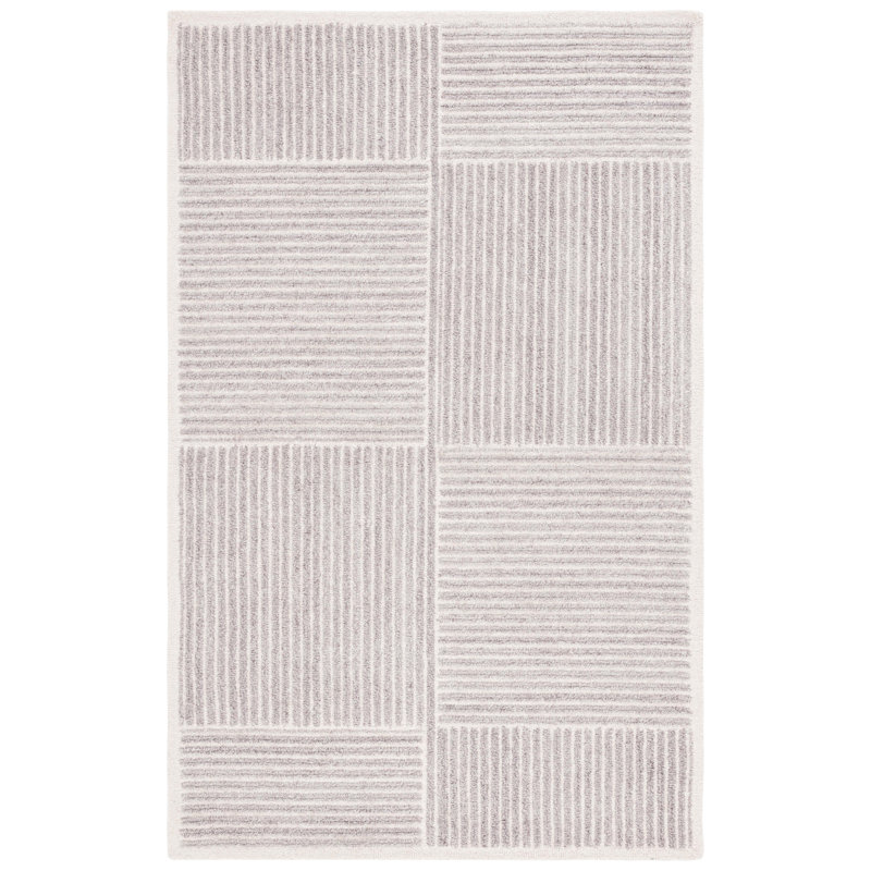 Niana Hand Tufted Pet Yarn/Wool/Cotton Striped Rug in Grey/Ivory, Rectangle 5' x 8'