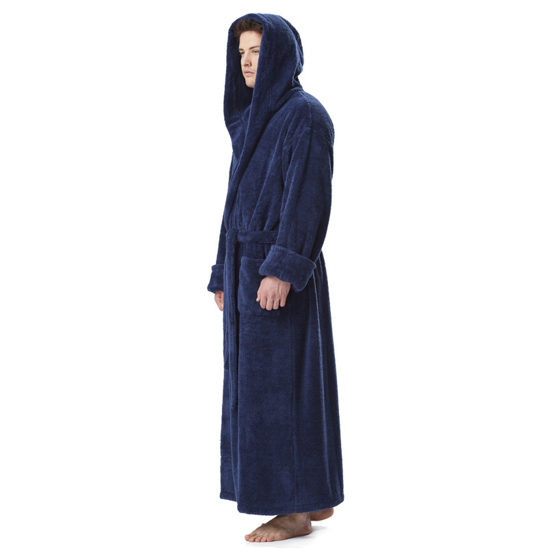 Peignoir en molleton pour cheville avec poches et capuche, TTG, Bleu marine