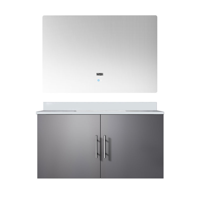 36 po L x P 22 po. Meuble-lavabo gris foncé avec comptoir en marbre de culture et miroir à DEL., Gris foncé