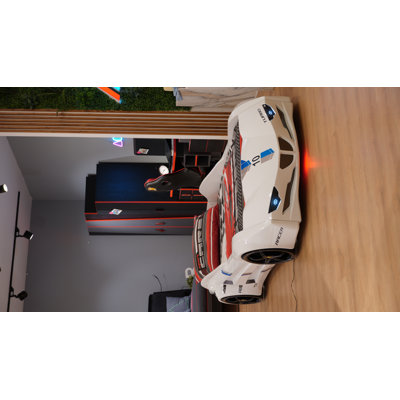 Aafkea Twin Race Car Bed, Remote Control, LED Lights, Sound FX, Rear Seat
