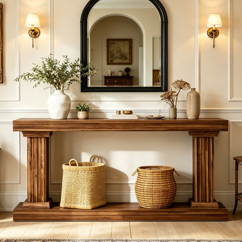 Console American Retro, 35.4" H x 78.7" W x 11.8" D, Dark Brown, Dark Brown, Marron foncé