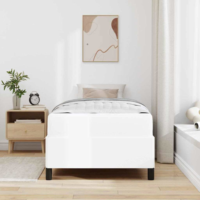  Structure de lit avec matelas en similicuir 39,4 "x 78,7" blanc, Blanc