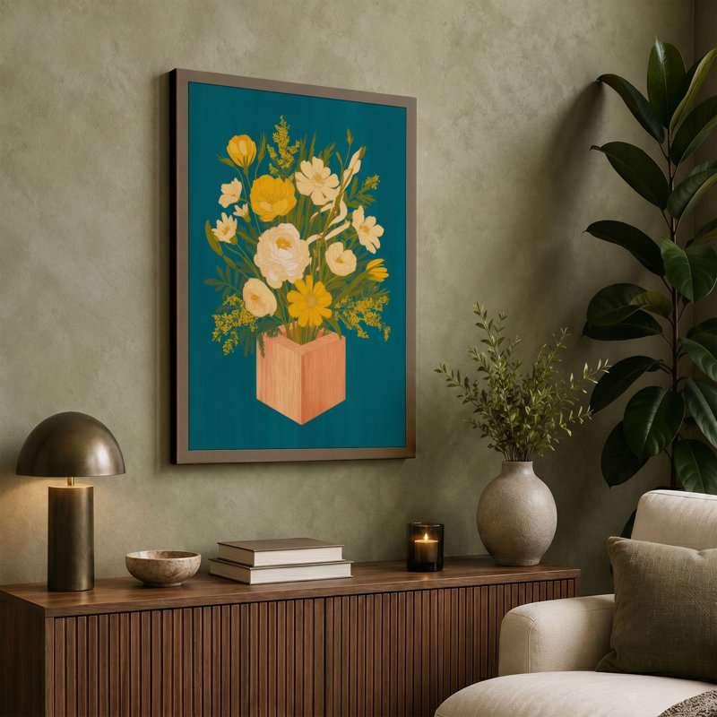 Peach Vase Floral Botanical 1 Piece Wrapped Canvas Wall Art, 36x24 - 91.4 x 61.0 cm, Sage Border