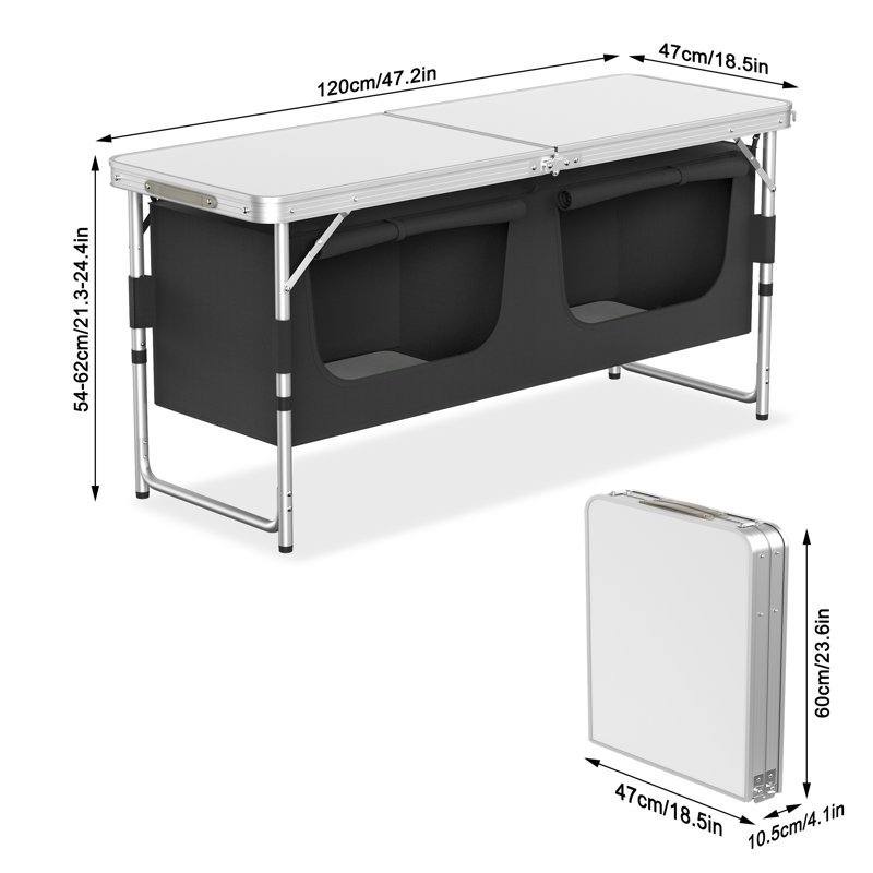 Rectangle Metal Outdoor Camping Table, 2 Cabinets