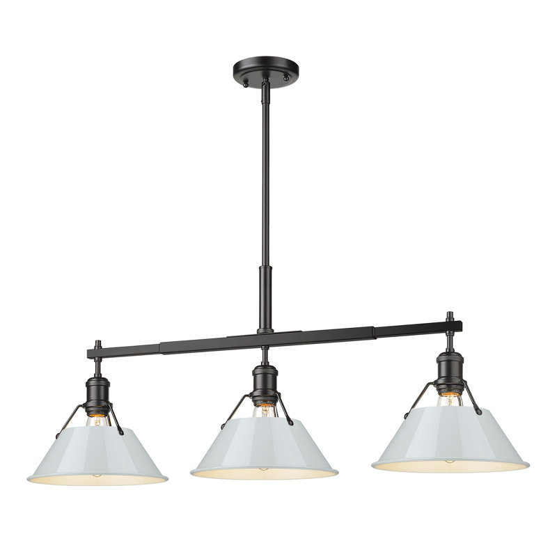 Luminaire suspendu linéaire à 3 lumières pour îlot de cuisine Weatherford, Bleu sombre, Noir mat