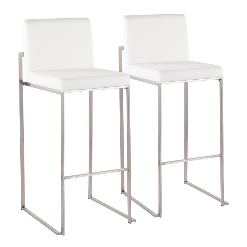 Tabouret de bar et de comptoir à dossier haut Brieon (ensemble de 2), Acier inoxydable, Velours blanc, Tabouret de bar "30"
