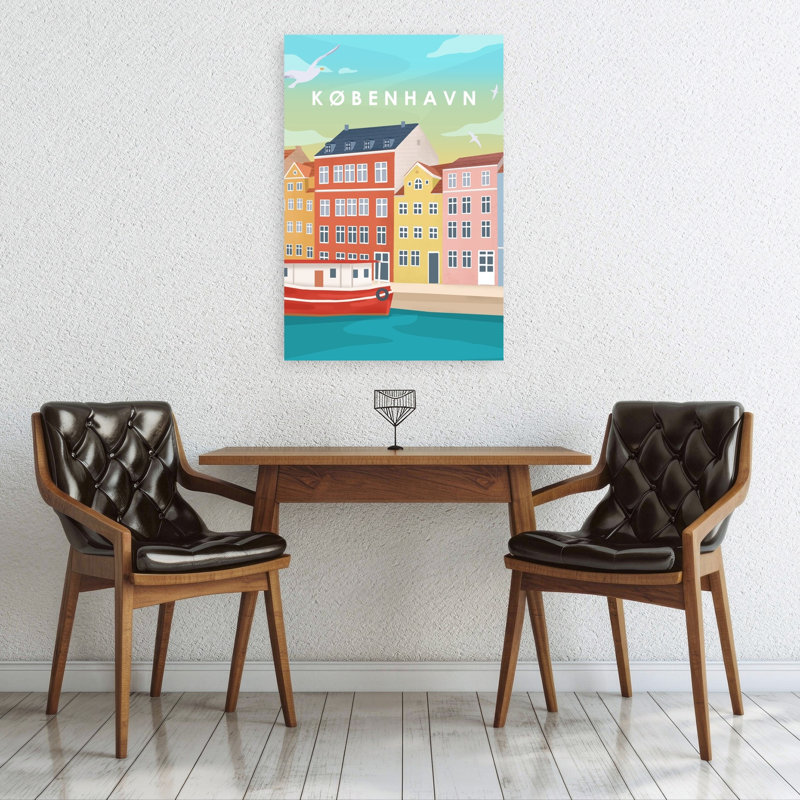 Copenhagen Colorful Vibrant Abstract Seagull Architecture City Wall Art Print, 91.44cm H x 60.96cm W
