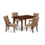 Ensemble de salle à manger 5 pièces comprenant une table de salle à manger rectangulaire avec rallonge papillon et 4 chaises rembourrées en tissu de lin sable de 36 x 54 po, acajou-109972831-109972834