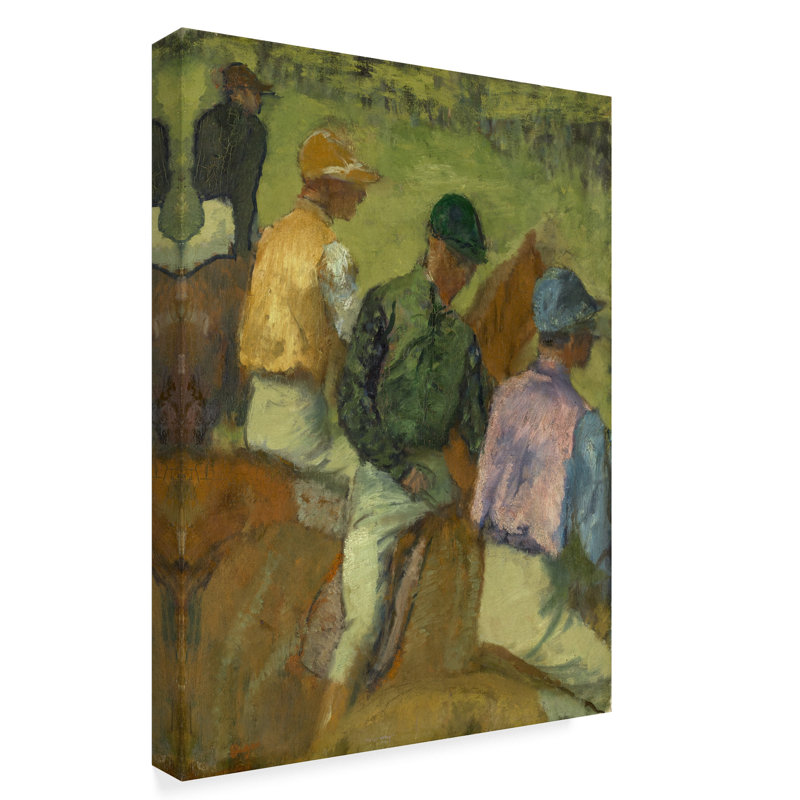 « quatre jockeys » par edgar degas, reproduction de peinture à l’huile sur toile tendue, H 32 po x l 24 po x P 2 po
