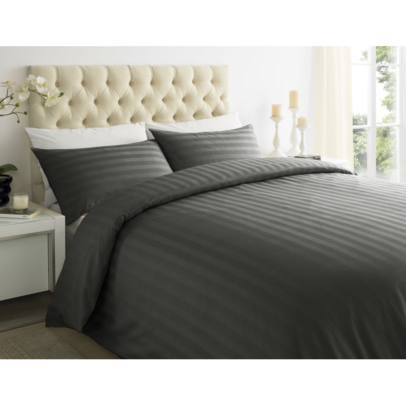250 TC Sateen Duvet Cover Set, Grey, Super King - 2 Standard Pillowcases