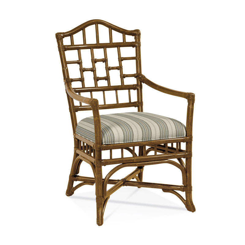 Chippendale Upholstered Arm Chair, Havana, Cobalt Blue Stripe; 0204-64