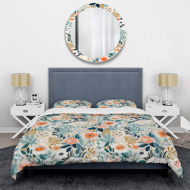 Ensemble de housse de couette Modern Botanical, Housse de couette pour grand lit et 2 taies décor