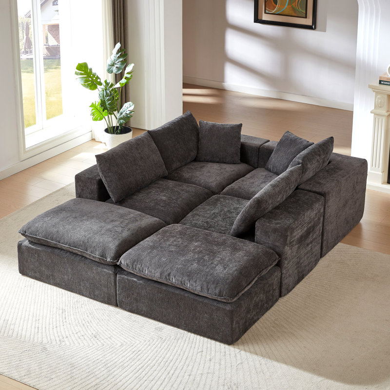 Canapé moderne en nuage de chenille, librement combinable, confortable pour s'asseoir, Chenille grise foncée