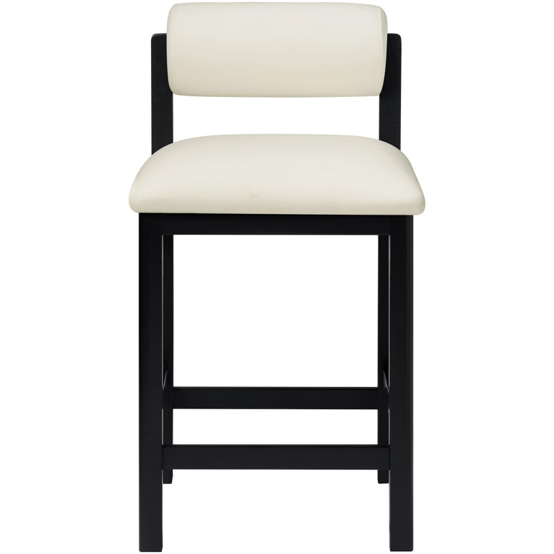 Tabouret de comptoir rembourré en cuir Frakes Vegan, Cuir crème végétalien, Teinte noire