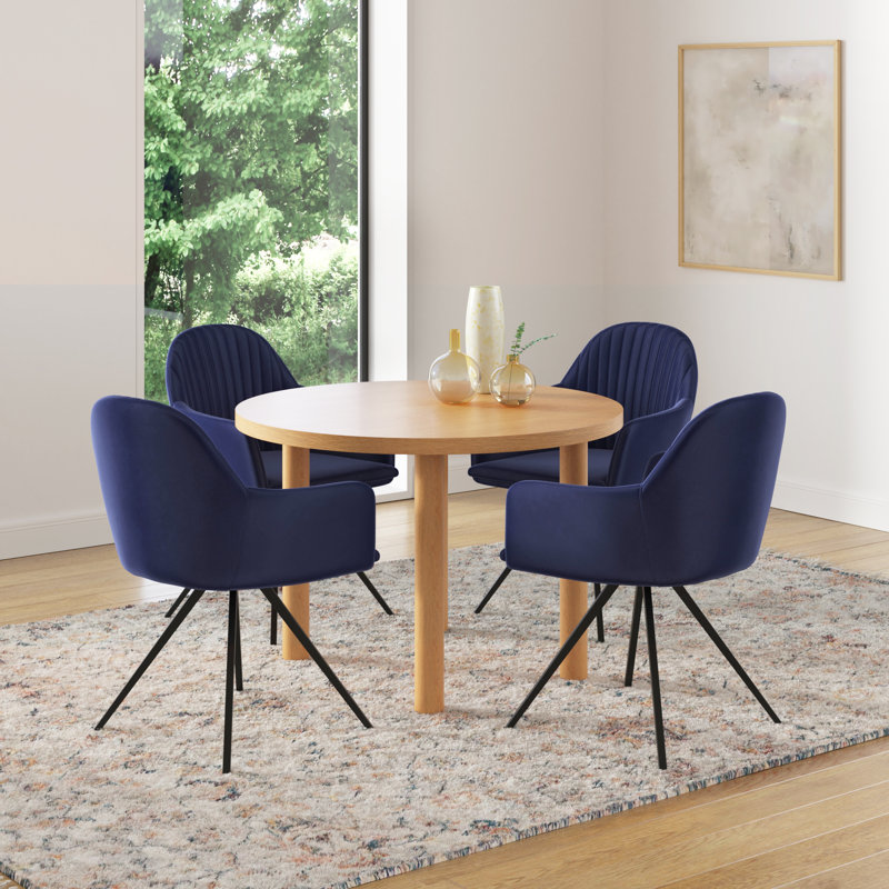 Sapphire Blue Velvet Upholstered Swivel Dining Chair