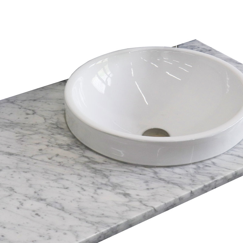 37" White Carrara Marble Countertop with Round Ceramic Sink
