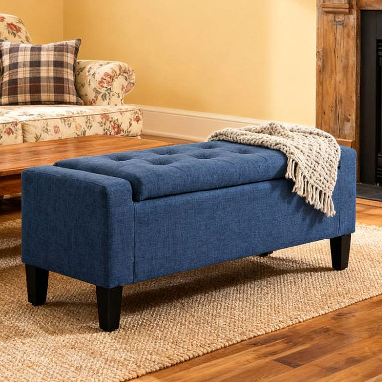 Banc de rangement avec repose-pieds, banc d'entrée rembourré avec siège, avec plateau relevable et pieds en bois d'hévéa