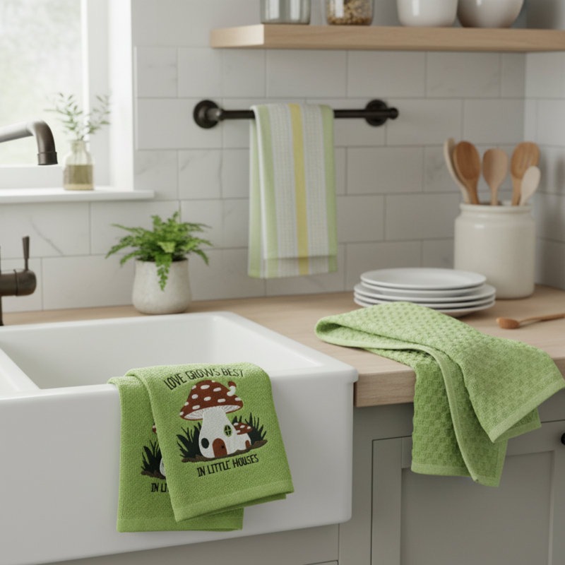 Super Absorbent 3 Pack Cotton Tea Towels - Mushroom Home