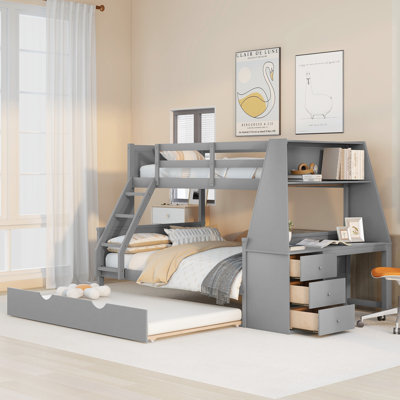 Evanghelina Bunk Bed with Trundle and Built-In Desk by Harriet Bee