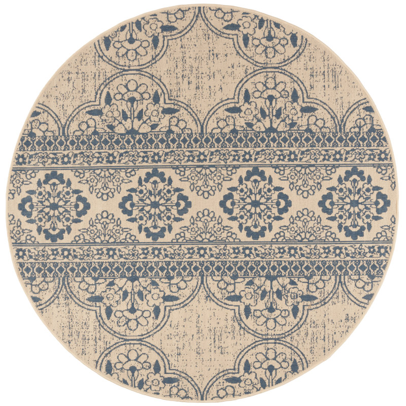 Burnell 100 Performance Oriental Indoor/Outdoor Area Rug, Round 6'7"
