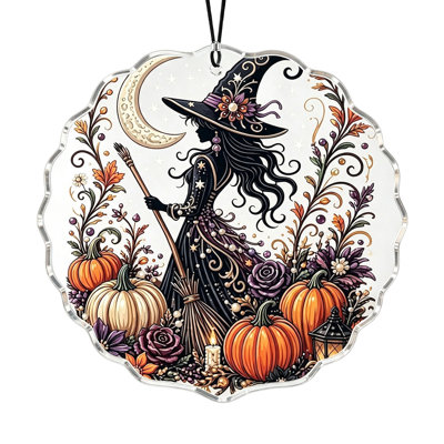 Décoration d'Halloween Attrape-soleil de fenêtre Décoration acrylique citrouille sorcière fantôme vache Panneau mural maison fête cadeau