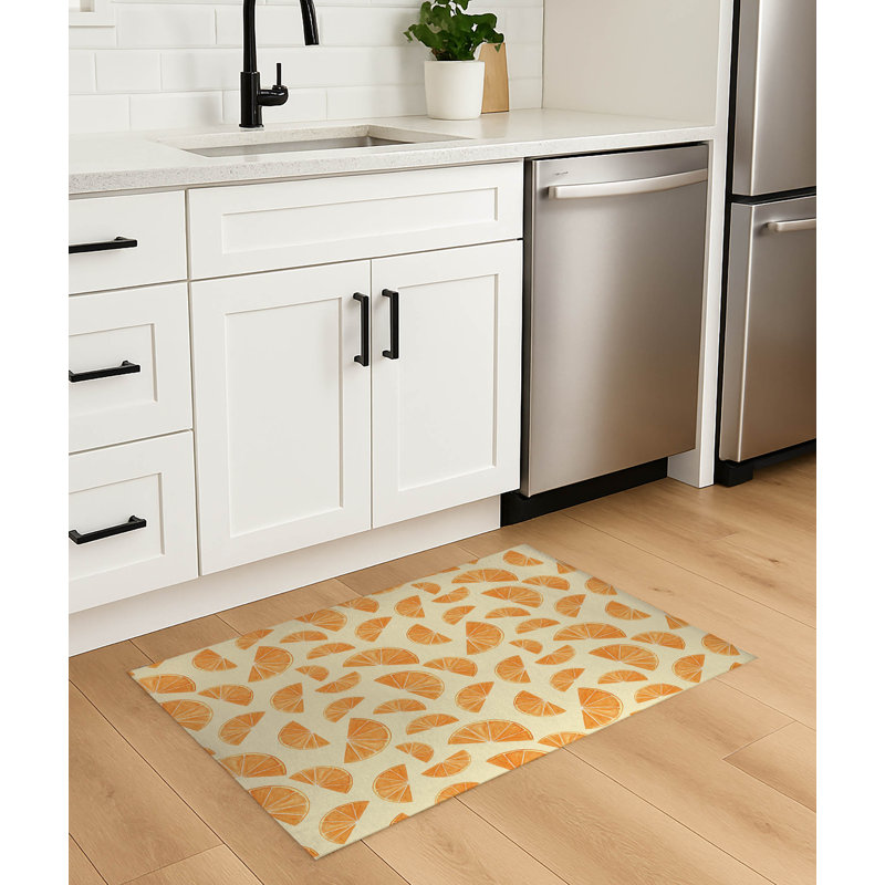 Tapis de cuisine antidérapant Summer Oranges, Jaune, Rectangulaire 2 pi x 3 pi