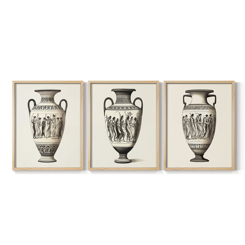 Abstract  Series  CX  -Set Of 3 Framed Giclee Prints -Ready to Hang, 10" H x 8" W, Natural Framed