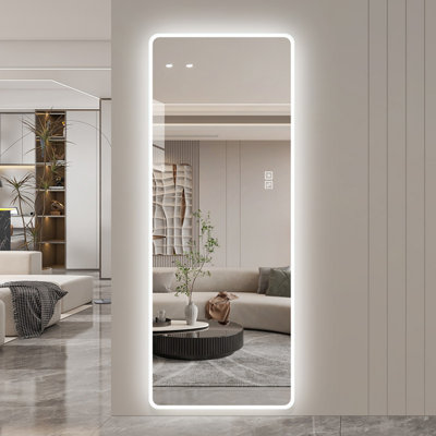 65x24 LED Full Length Mirror Large Wall Mounted Lighted Body Mirror with Frosted Edge Lighting 3 Color Temperatures Dimmable HD Mirror for Bedroom Dressing Room