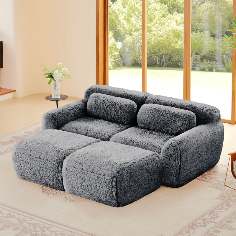 Tissu moelleux doux de 80 po, canapé désossé, aucun assemblage requis, conception antidérapante inférieure, avec repose-pieds et coussins décoratifs, siège profond, combinaison 32D haute densité sans éponge, pour étude
