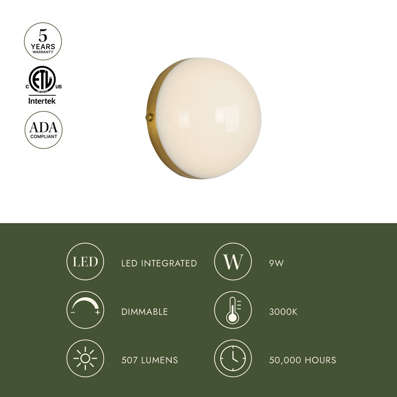 Globo 1 - Light LED Flush Mounted Sconce, Satin Gold