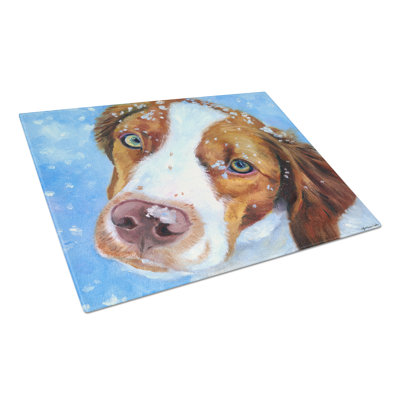 Caroline's Treasures Snow Baby Brittany Spaniel Glass Cutting Board