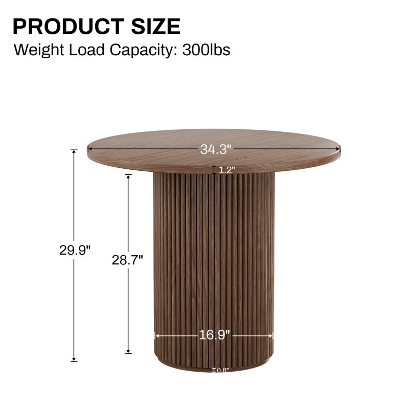 Pedestal Elegant Wood Texture Round Dining Table, 29.9”H x 35.6”L x 35.6”W, Walnut