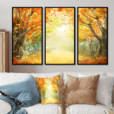 «Autumn Golden Glade Forest», ensemble d'art mural paysage d'automne