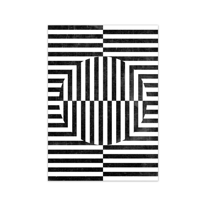 BW Geometric Abstract With Grunge - Print, 59cm H x 42cm W x 1cm D, No Frame