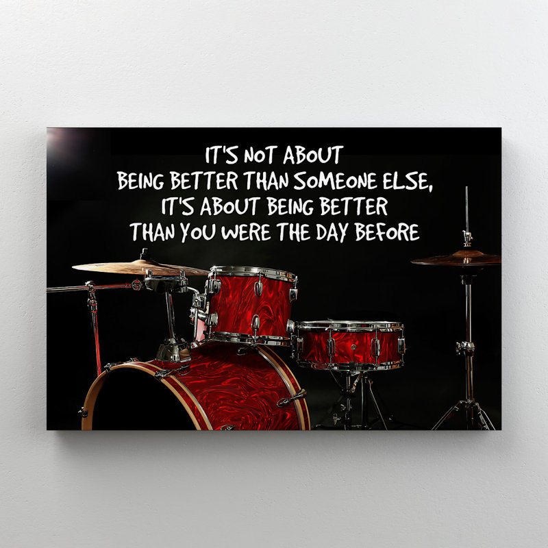 Tambours rouges sur fond noir - It's Not About Being Better Than Someone Else - 1 pièce, reproduction d'art graphique sur toile tendue