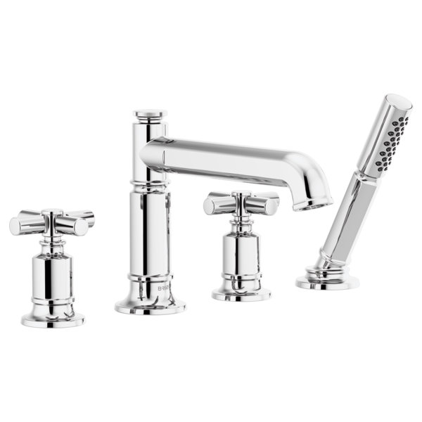 Invari® Roman Tub Faucet with Handshower, Polished Chrome, Cross