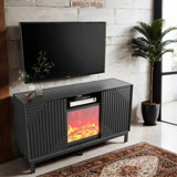 Mid Century Modern TV Stand With Fireplace And Functional Storage