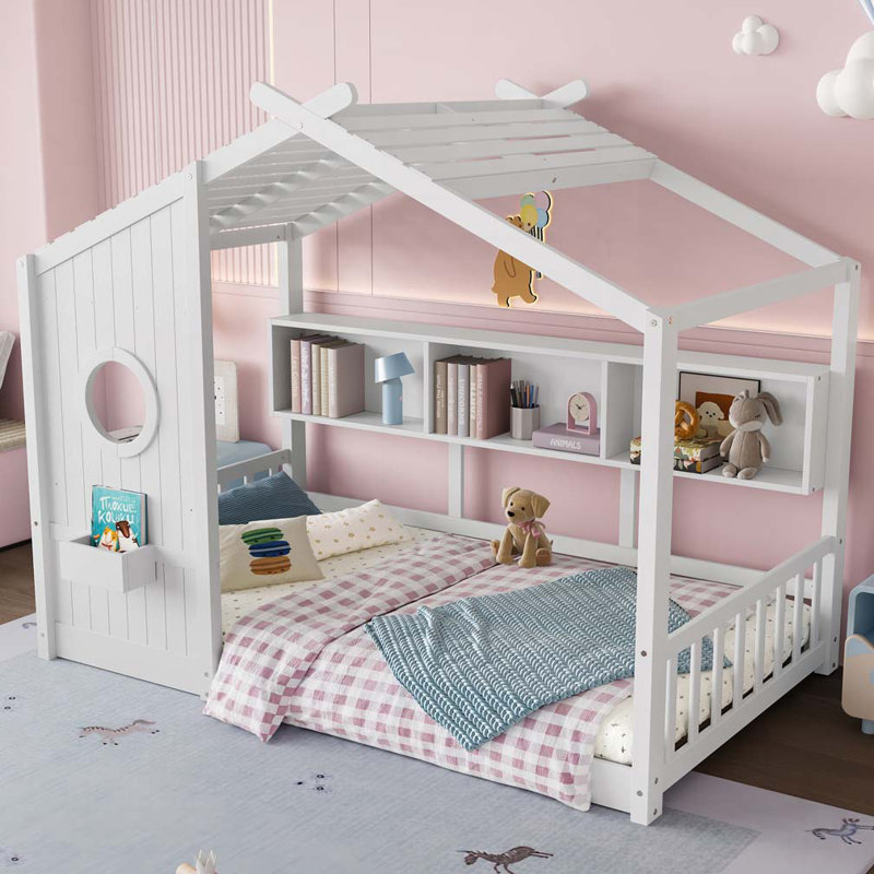 Lit de rangement avec tablette de rangement, Simple, Blanc