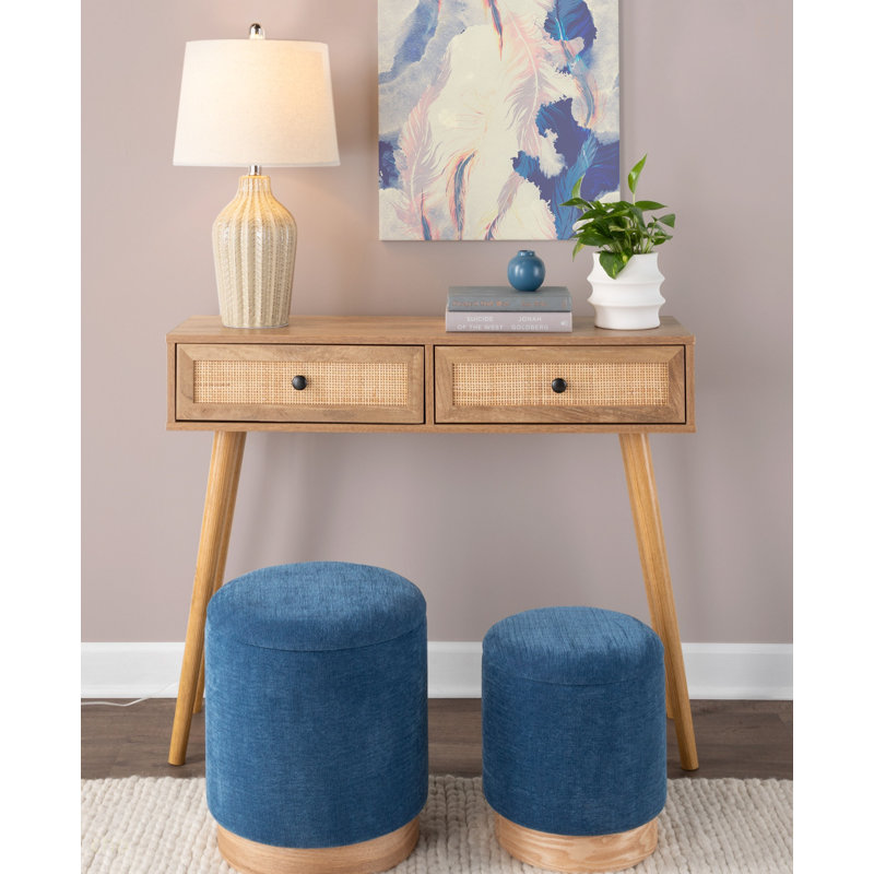 Ensemble de repose-pieds gigogne contemporain en bois naturel et tissu bleu par Lumisource