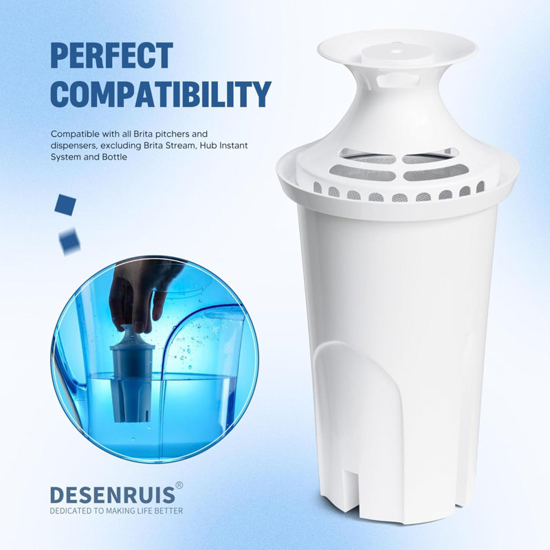 Remplacement du filtre à eau compatible avec les pichets d'eau Brita et par DESENRUIS pour Classic 35557 OB03 Mavea 107007 Réduit le chlore et le mauvais goût sans BPA