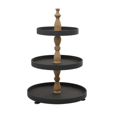 Wood 3 Level Tiered Server with Wood Post